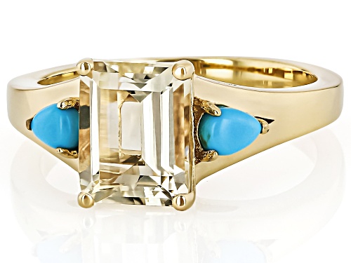 1.89ct Yellow Labradorite With 4x3mm Sleeping Beauty Turquoise 18k Yellow Gold Over Silver Ring - Size 10