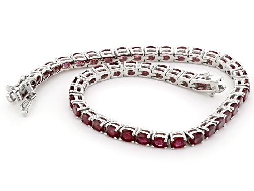 10.10ctw Oval Mahaleo® Ruby Platinum Over Sterling Silver Tennis Bracelet - Size 8