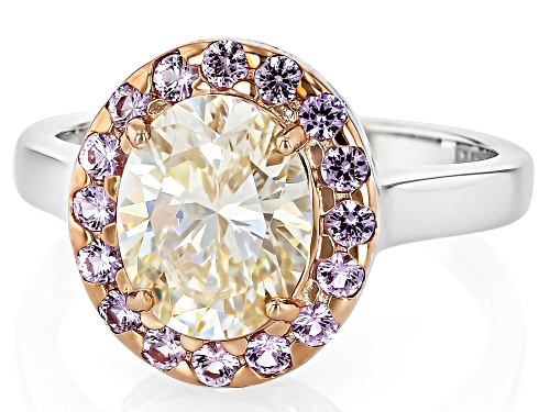 3.19ct Oval Strontium Titanate With 0.63ctw Round Pink Sapphire Rhodium Over Silver Ring - Size 9