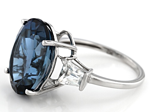 9.01ct Oval London Blue Topaz With 1.16ctw White Zircon Rhodium Over 14k White Gold Ring - Size 5