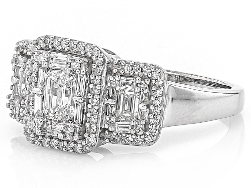 Prazana® Lab-Grown Diamonds 0.85ctw White Diamond Rhodium Over Sterling Silver Halo Ring, H SI - Size 8