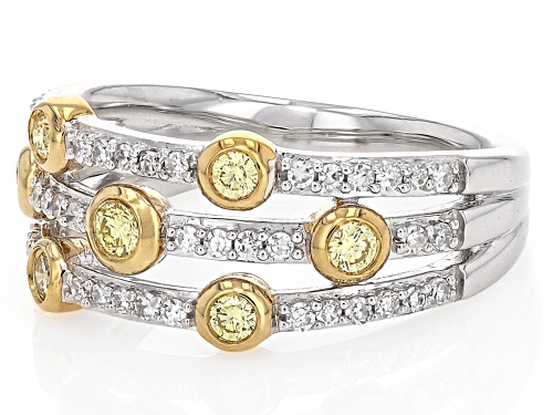 Prazana® Lab-Grown Diamonds 0.50ctw Yellow and White Diamond Rhodium Over Silver Ring, H SI1 - Size 5
