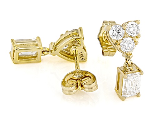 Prazana® Lab-Grown Diamonds 1.25ctw Emerald Cut & Round White Diamond 14k Yellow Gold Earrings, H SI