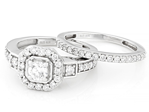 Prazana® Lab-Grown Diamonds 1.15ctw White Diamond Rhodium Over Silver Halo Ring Set of 2, G-H SI - Size 8