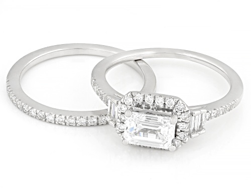 Prazana® Lab-Grown Diamonds 1.45ctw Diamond Rhodium Over Sterling Silver Halo Ring With Band F-G VS - Size 10