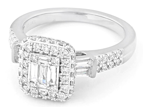 Prazana® Lab-Grown Diamonds 0.90ctw Baguette and Round Diamond Rhodium Over Silver Ring F-G VS - Size 8