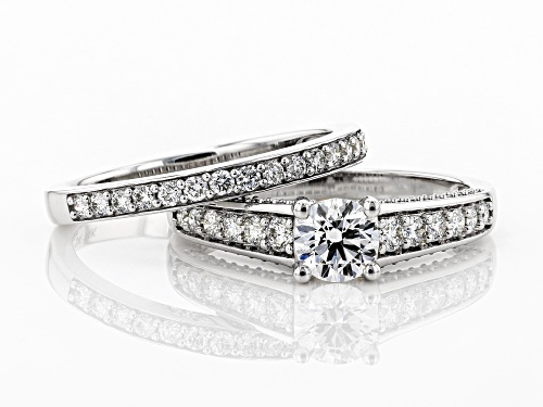 1.25ctw Round White Lab-Ground Diamond 14K White Gold Engagement Ring With Matching Band - Size 7