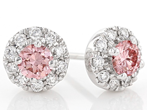 .50ctw Round Pink and White Lab-Grown Diamond 14K White Gold Halo Earrings