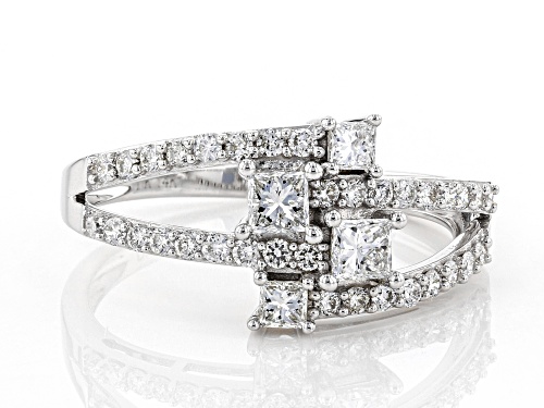 0.82ctw Princess Cut and Round White Lab-Grown Diamond 14K White Gold Open Design Ring - Size 5