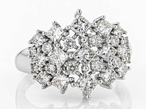 1.85ctw Princess Cut And Round White Lab-Grown Diamond 14K White Gold Cluster Ring - Size 7