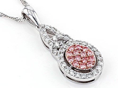 0.55ctw Round Pink And White Lab-Grown Diamond 14K White Gold Pendant With 18