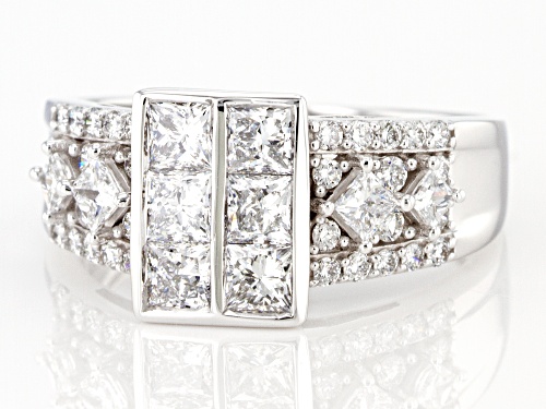 1.74ctw Princess Cut And Round White Lab-Grown Diamond 14K White Gold Cluster Ring - Size 6
