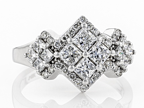 1.35ctw Princess Cut And Round White Lab-Grown Diamond 14K White Gold Cluster Ring - Size 9
