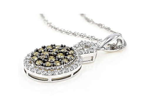 0.80ctw Round Champagne And White Lab-Grown Diamond 14k White Gold Cluster Pendant With 18