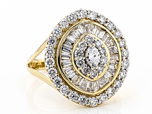 2.00ctw Marquise Cut, Round And Baguette White Lab-Grown Diamond 14k Yellow Gold Statement Ring - Size 9