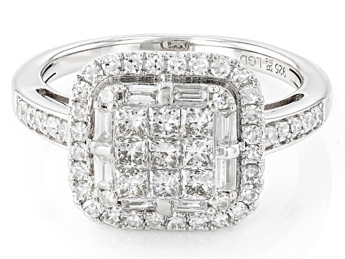 Prazana® Lab-Grown Diamonds 1.00ctw White Diamond Rhodium Over Sterling Silver Halo Ring, G SI - Size 5