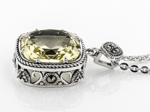 9.73ct square cushion Canary yellow quartz with Marcasite sterling silver pendant with chain