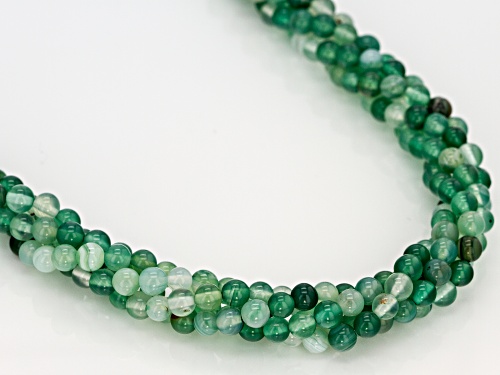 4mm Round Green Banded Agate Sterling Silver Torsade Necklace - Size 20