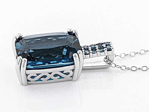 6.97ct cushion London blue topaz with .10ctw round blue diamond sterling silver pendant with chain