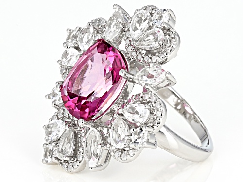 6.37ct rectangular cushion Pure Pink(TM) Topaz & 3.80ctw White topaz sterling silver ring - Size 8