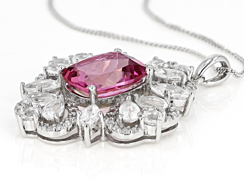 6.47ct rectangular cushion Pure Pink(TM) topaz & 3.78ctw White topaz silver pendant with chain