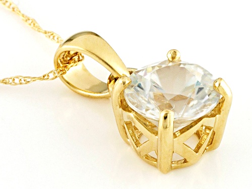 2.12ct Round White Zircon 14k Yellow Gold Solitaire Pendant With Chain