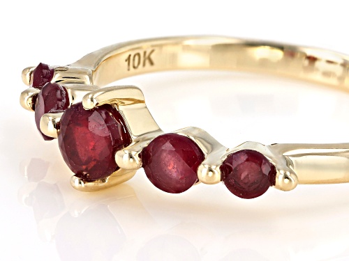 .63ctw Round Mahaleo® Ruby 10k Yellow Gold 5-Stone Ring - Size 6
