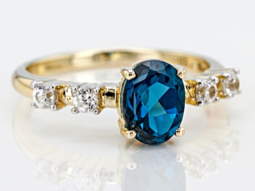 1.28ct Oval London Blue Topaz With .34ctw Round White Zircon 10k Yellow Gold Ring - Size 9