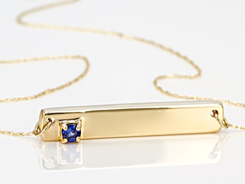 .12ct Round Blue Sapphire Solitaire 10k Yellow Gold Bar Necklace - Size 18