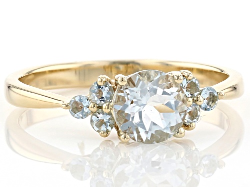 .75ctw Round Blue Aquamarine 10k Yellow Gold Ring - Size 7