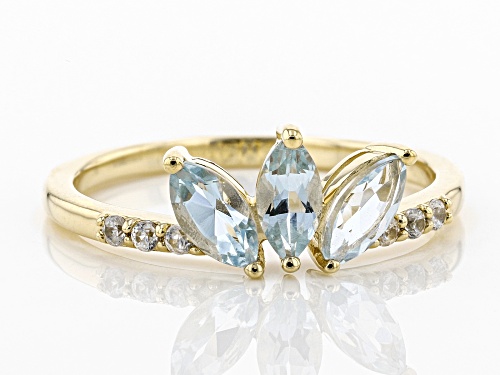 .53ctw Marquise Aquamarine With .10ctw Round White Zircon 10k Yellow Gold 3-Stone Ring - Size 9