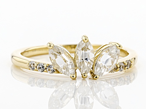 1.04ctw Marquise and Round White Zircon 10k Yellow Gold 3-Stone Ring - Size 9