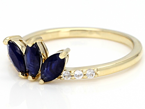 .76ctw Marquise Blue Sapphire With .10ctw Round White Zircon 10k Yellow Gold 3-Stone Ring - Size 7