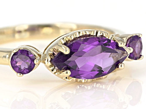 .96ctw Marquise and Round African Amethyst 10k Yellow Gold 3-Stone Ring - Size 7