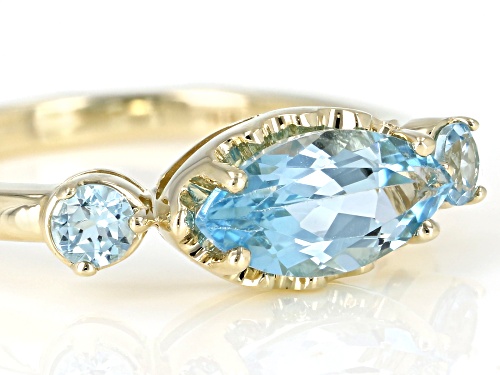 1.33ctw Marquise and Round Swiss Blue Topaz 10k Yellow Gold 3-Stone Ring - Size 6