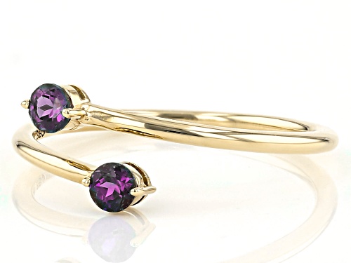 .24ctw Round Teal Lab Created Alexandrite 10k Yellow Gold 2-Stone Bypass Ring - Size 7