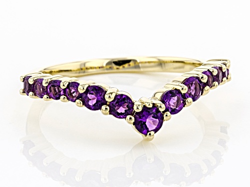 .60ctw Round African Amethyst 10k Yellow Gold Chevron Band Ring - Size 8