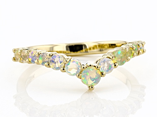 .37ctw Round Ethiopian Opal, 10k Yellow Gold Chevron Band Ring - Size 6