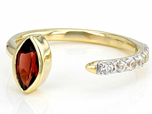 0.55ct Marquise Red Garnet With 0.38ctw Round White Zircon 10k Yellow Gold Ring - Size 7