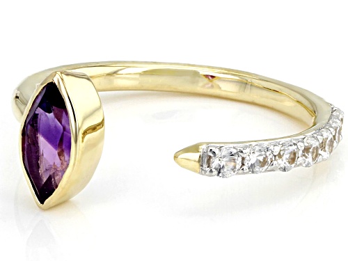 0.49ct Marquise Amethyst With 0.38ctw Round White Zircon 10k Yellow Gold Ring - Size 6