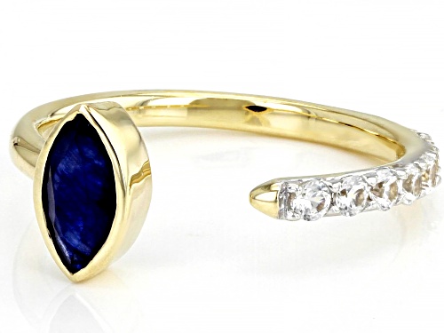 0.60ct Marquise Blue Sapphire With 0.38ctw Round White Zircon 10k Yellow Gold Ring - Size 6