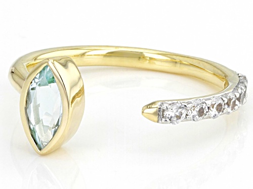 0.40ct Marquise Aquamarine With 0.38ctw Round White Zircon 10k Yellow Gold Ring - Size 7
