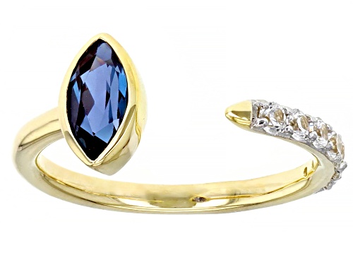 0.74ct Marquise Lab Alexandrite With 0.38ctw Round White Zircon 10k Yellow Gold Ring - Size 9