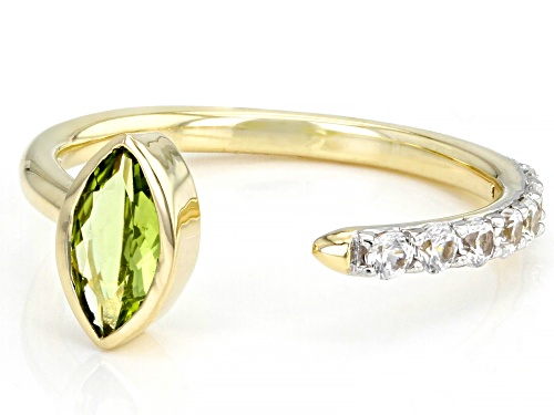 0.46ct Marquise Peridot With 0.38ctw Round White Zircon 10k Yellow Gold Ring - Size 8