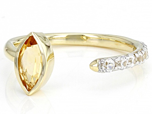 0.44ct Marquise Citrine With 0.38ctw Round White Zircon 10k Yellow Gold Ring - Size 7