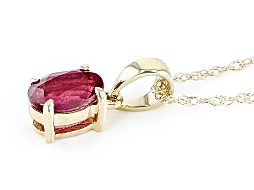 0.63ct Oval Red Ruby 10K Yellow Gold Solitaire Pendant With Chain