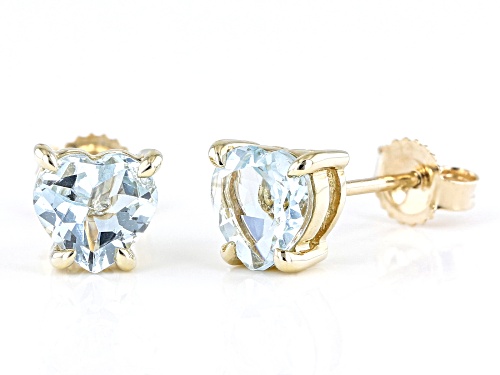 0.80ctw Blue Aquamarine 10k Yellow Gold Heart Shaped Stud Earrings