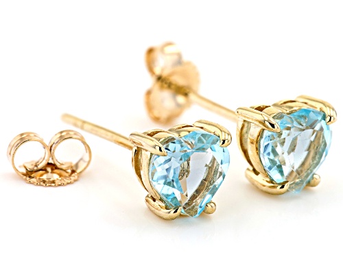 1.50ctw Heart Shape Glacier Topaz™ 10k Yellow Gold Stud Earrings