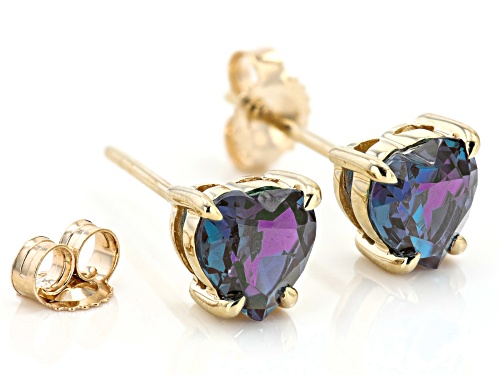 1.50ctw Heart Shape Lab Created Alexandrite 10k Yellow Gold Stud Earrings