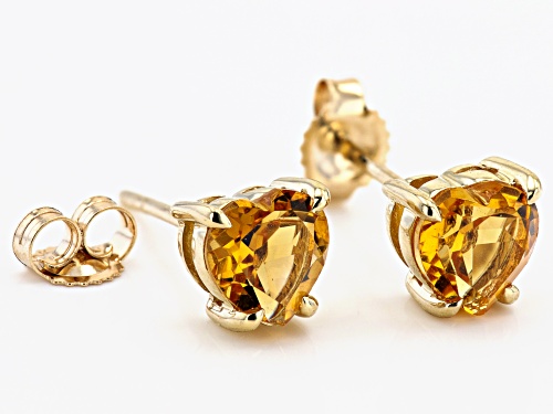 1.27ctw Heart Shape Brazilian Citrine 10k Yellow Gold Stud Earrings